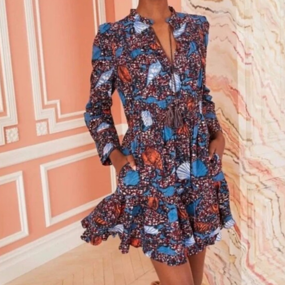 Ulla Johnson Ismaya Long-Sleeve Mini Dress Blue & Red 4 - Picture 2 of 9